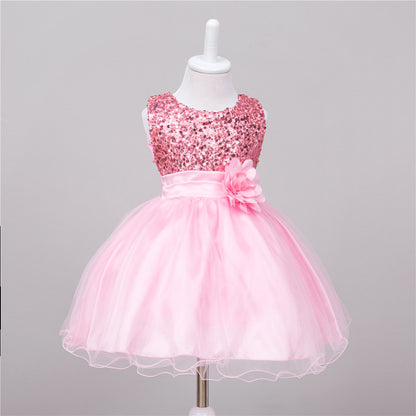 Baby Sequin Flower Girl Wedding Princess Party Frock Bow Elegant Stylish