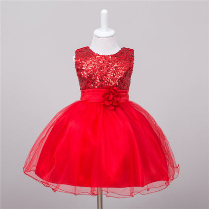 Baby Sequin Flower Girl Wedding Princess Party Frock Bow Elegant Stylish