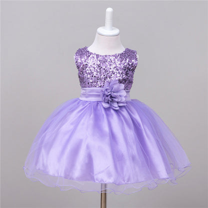 Baby Sequin Flower Girl Wedding Princess Party Frock Bow Elegant Stylish
