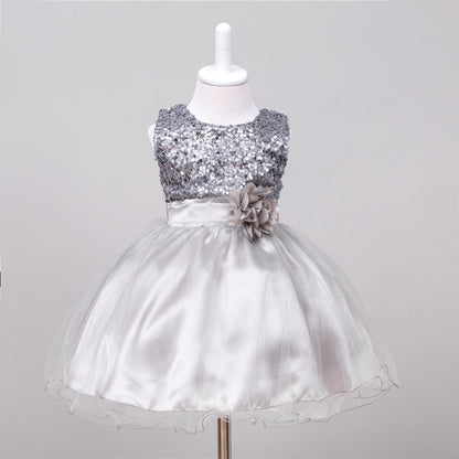 Baby Sequin Flower Girl Wedding Princess Party Frock Bow Elegant Stylish