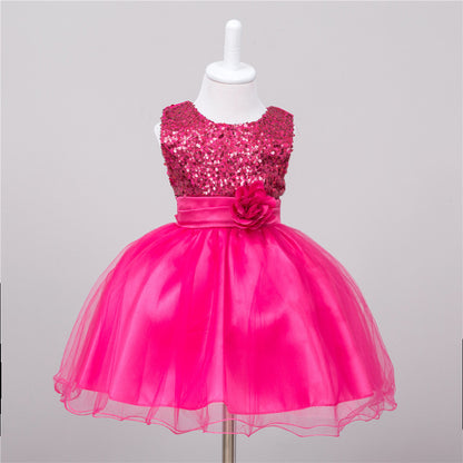 Baby Sequin Flower Girl Wedding Princess Party Frock Bow Elegant Stylish