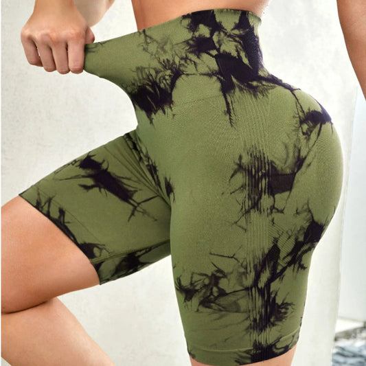Tie-dye Printed Yoga Pants Summer Quick-drying Fitness Shorts High-waisted Hip-lifting Leggings Women Pants