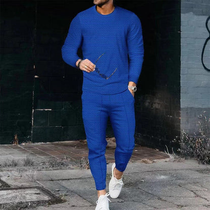Men's Casual Waffle Long Sleeve Suit MultiColor