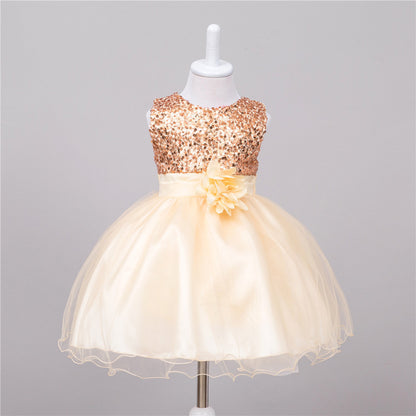 Baby Sequin Flower Girl Wedding Princess Party Frock Bow Elegant Stylish