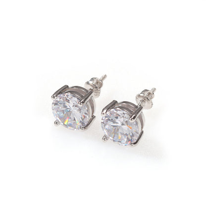 European And American Ins Classic Round Large Zircon Hip Hop Stud Earrings Silver Needle 925 Anti-allergy