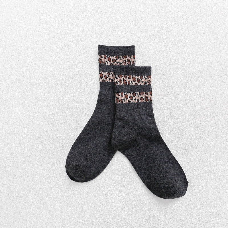 Female Socks Leopard-print Cotton Pure Stockings
