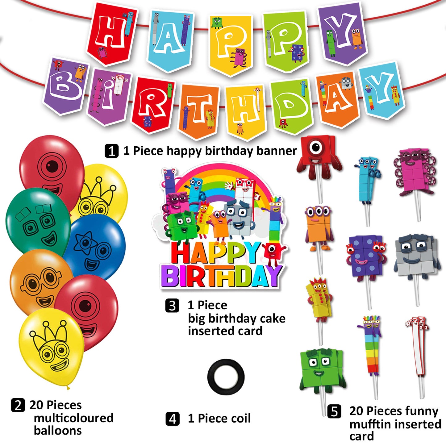 Numberblocks Theme Balloon Pull Flag Set Birthday Party Decoration