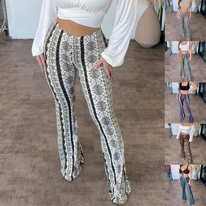 High Elastic Tight Pants Slim Print Trousers Womens Clothing