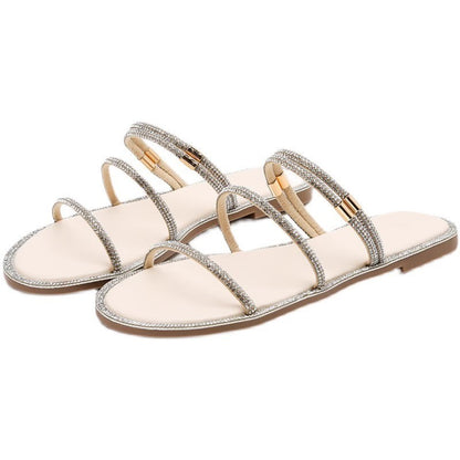 Of Shoes Uses Casual Fashion Outerwear Flat Bottom Rhinestone Sandals