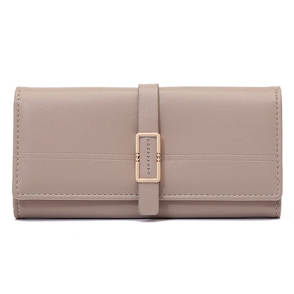 Long Metal Buckle Simple Tri-fold Clutch