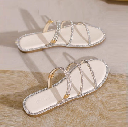 Of Shoes Uses Casual Fashion Outerwear Flat Bottom Rhinestone Sandals