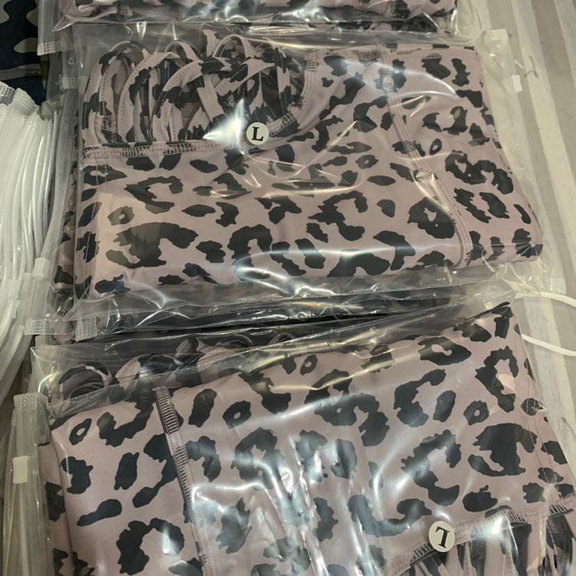 High Waist Print Tight Yoga Shorts Side Cross Large Hollow Out