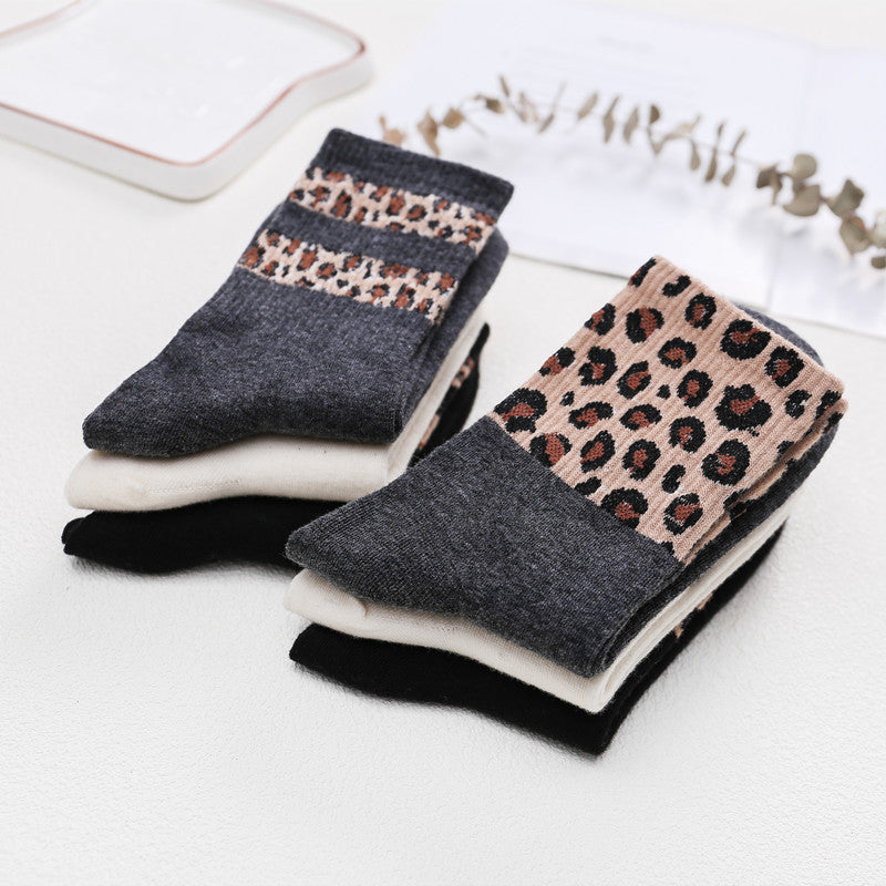 Female Socks Leopard-print Cotton Pure Stockings