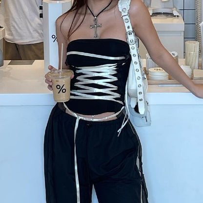 Fashion Lace-up Tube Top Slim Hot Girl Vest Summer Womens Clothing