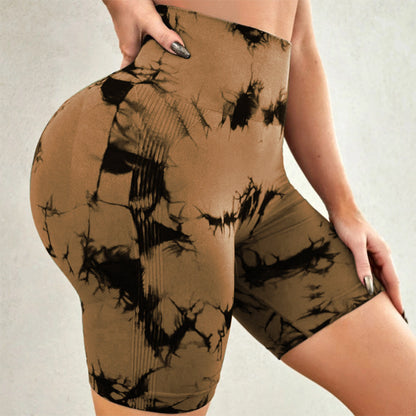 Tie-dye Printed Yoga Pants Summer Quick-drying Fitness Shorts High-waisted Hip-lifting Leggings Women Pants