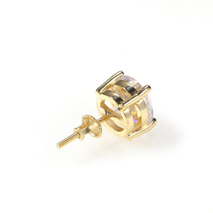 European And American Ins Classic Round Large Zircon Hip Hop Stud Earrings Silver Needle 925 Anti-allergy
