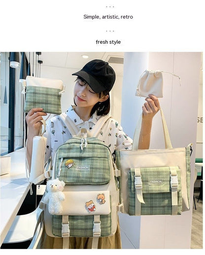 Backpack Japanese Cute Grid Elementary School Book