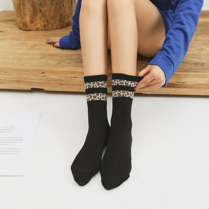 Female Socks Leopard-print Cotton Pure Stockings