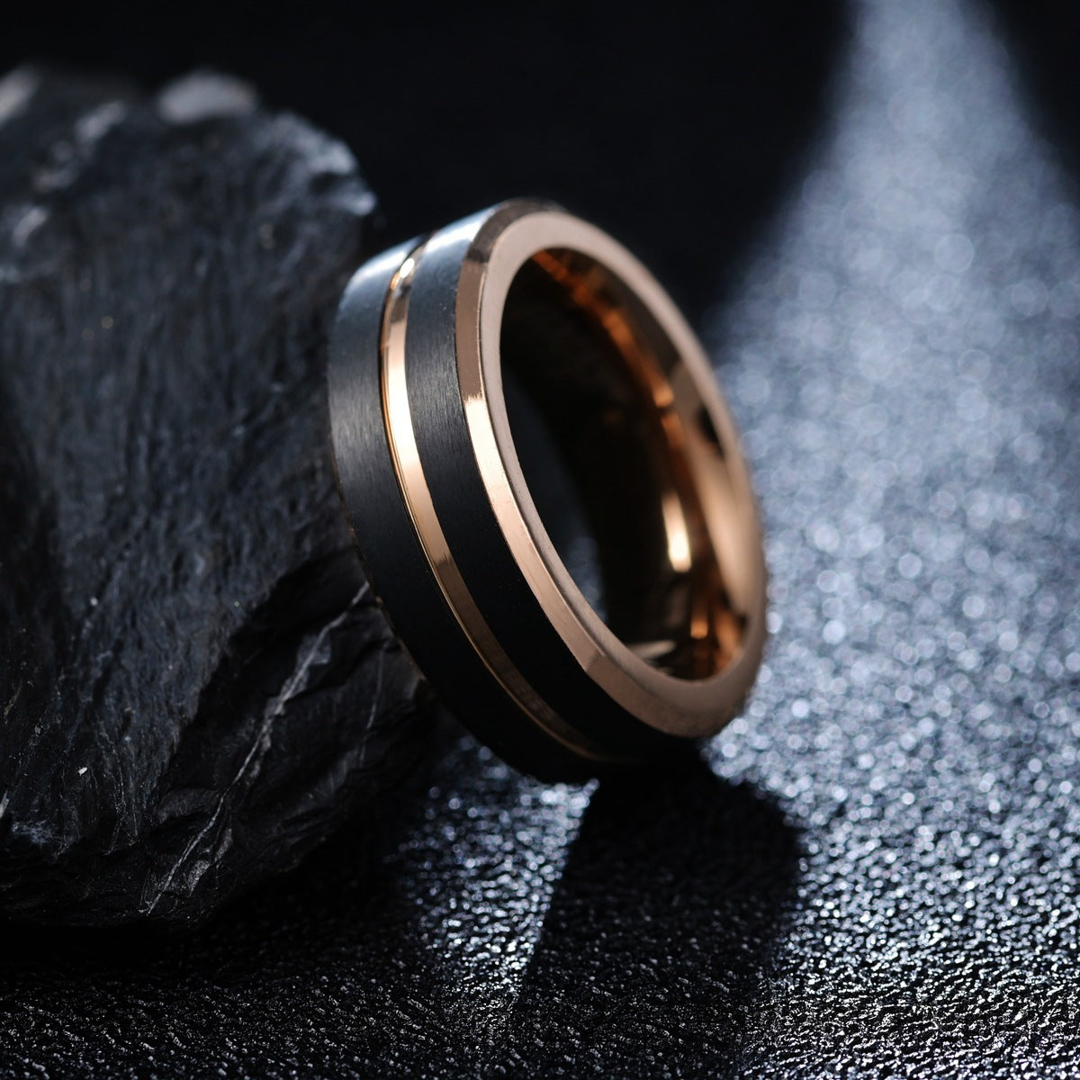 Men's Tungsten Steel Rose Gold Black Ring