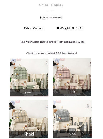 Backpack Japanese Cute Grid Elementary School Book