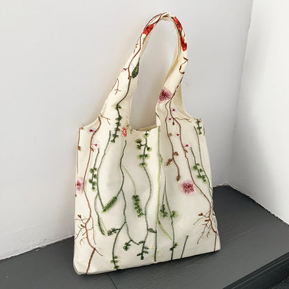 Embroidered Canvas Holiday Shopping Bag Schoolbag